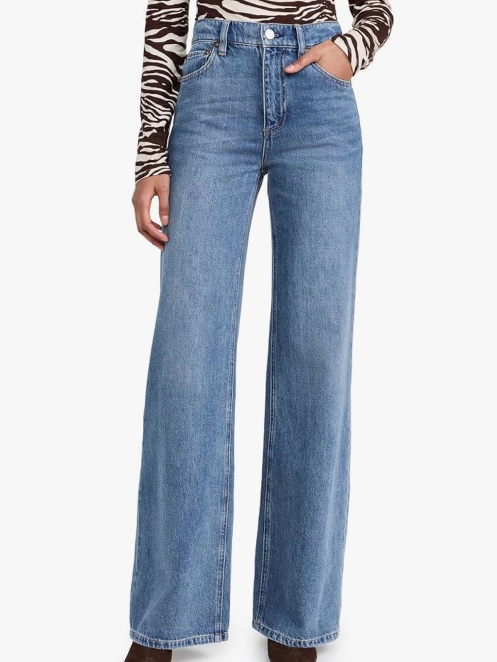 alice + olivia Weezy High-Rise Wide-Leg Full Length Jeans Avery Blue 27/33
